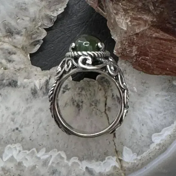 Carolyn Pollack Sterling Silver Elongated Oval Dark Green Chalcedony Ring - Picture 8 of 10
